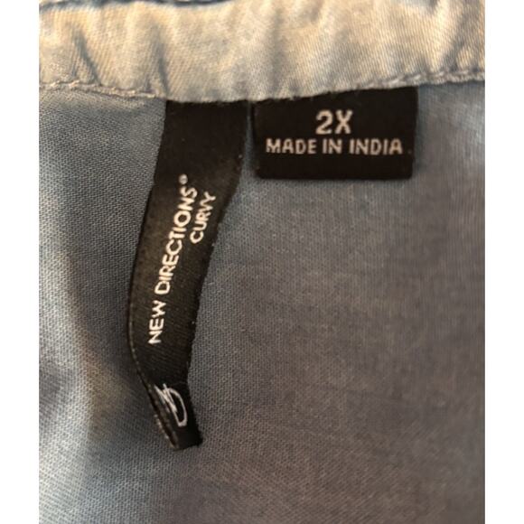 New Directions Women’s Cotton Tunic Blouse Top Size 2X Blue Long Sleeve Button - Picture 6 of 7